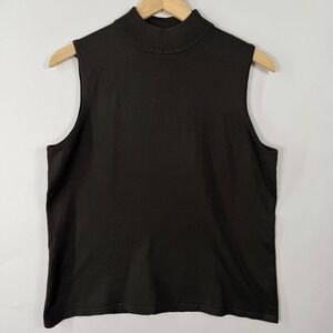 Josephine Chaus Silk Blend Mock Neck Shell Top Brown Sleeveless Knit Womens L